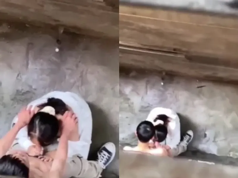 Quay lén học sinh nữ bú cò người yêu ở khe nhà